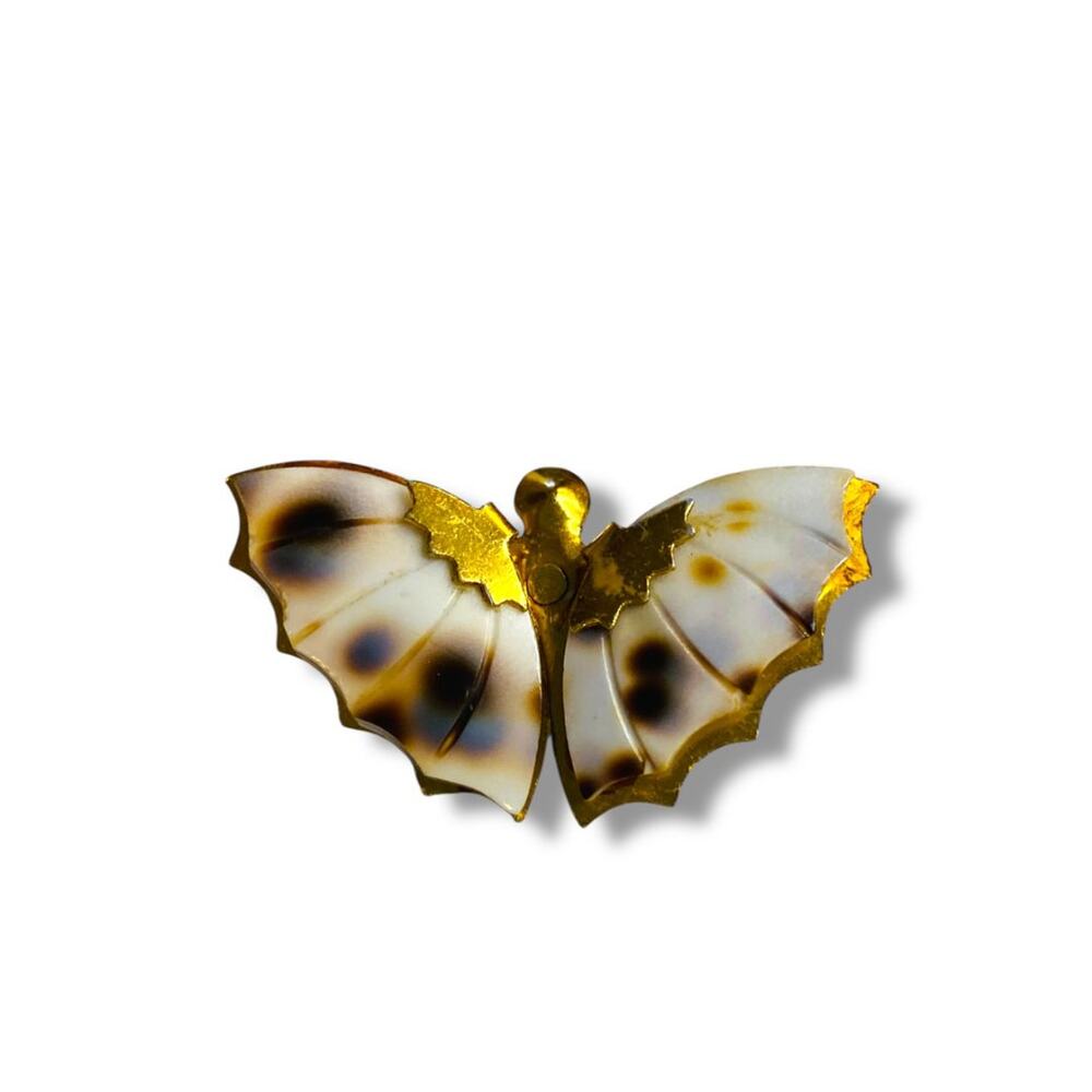 1970s Goldtone and Shell Butterfly Brooch Pin 1.75"